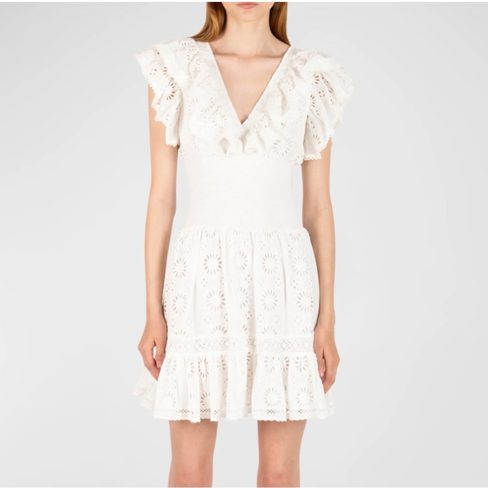 Secret Mission Tanya ruffle broderie anglaise mini dress in off white
